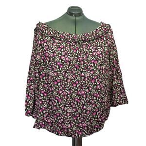 LANE BRYANT Plus Size 26/28 Pink White Floral Top Off the Shoulder Blouse Tunic